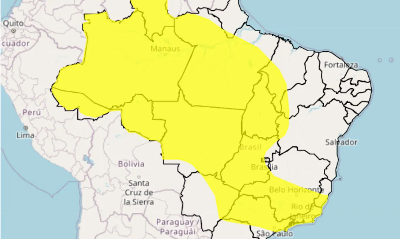 o mapa mostra as áreas em alerta para chuva intensa